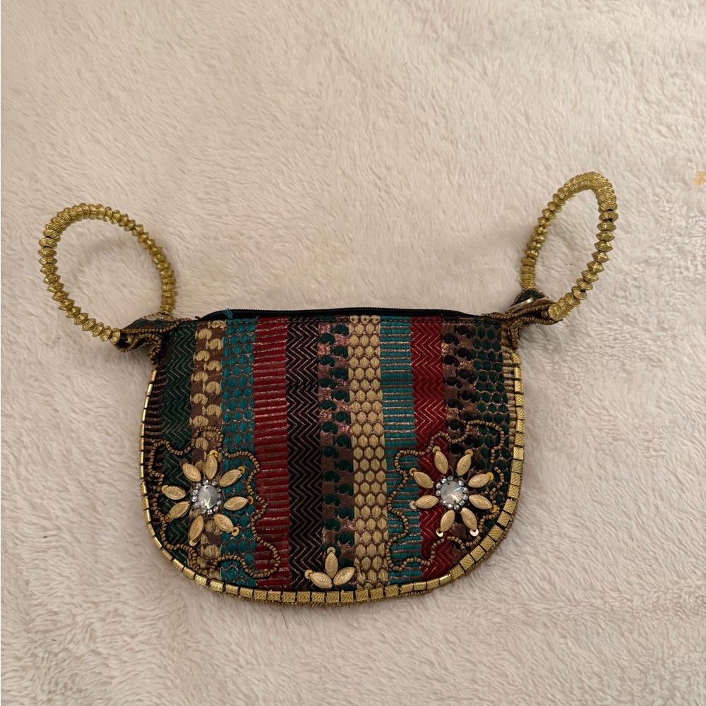 Handcrafted Bohemian Floral Embellished Vibrant Beaded Indian-Style Evening Bag
